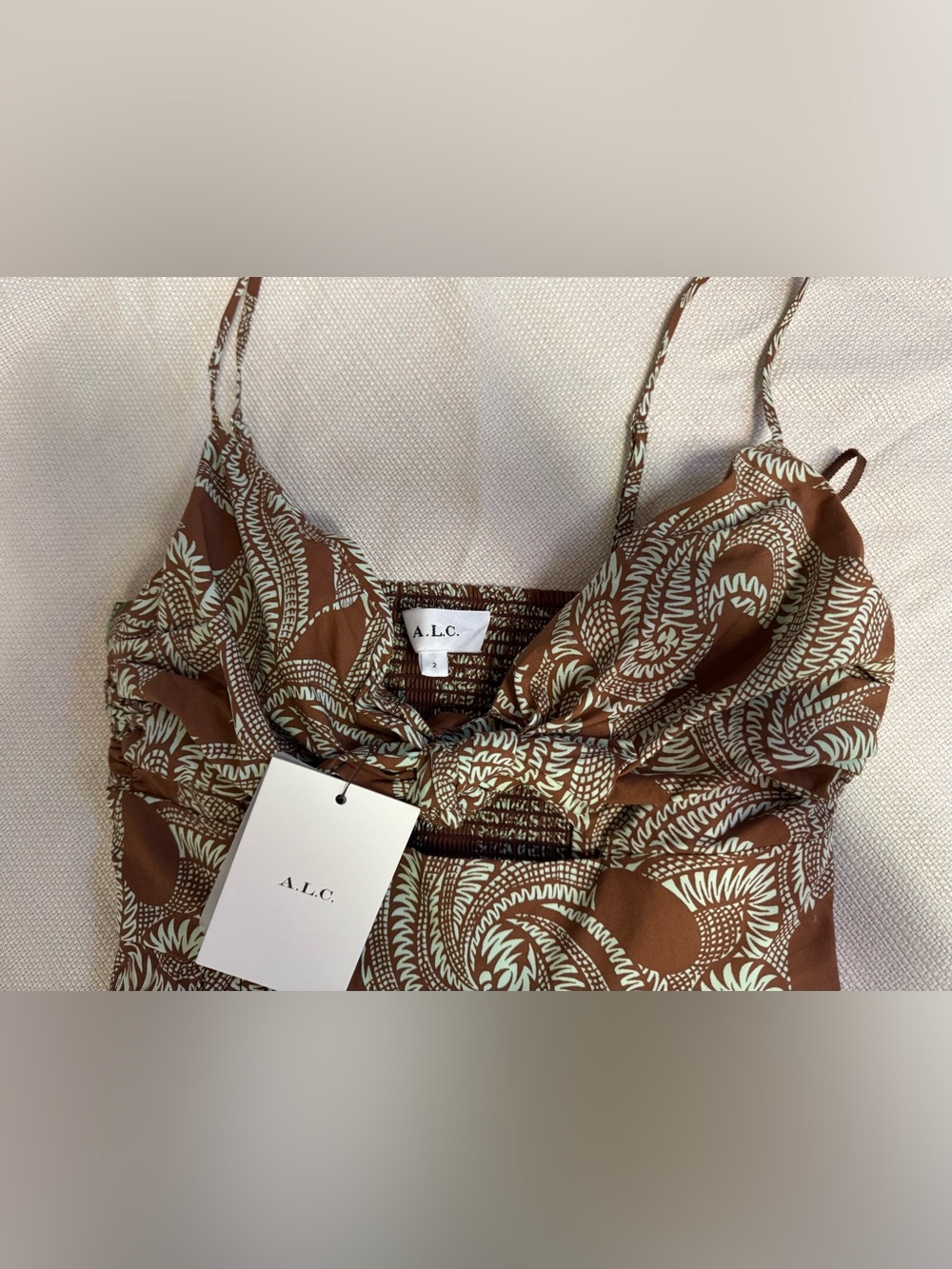 NWT A.L.C. Laura Cotton Poplin Maxi Dress Size 2 Cognac Brown & Green Ash Print - Picture 9 of 14